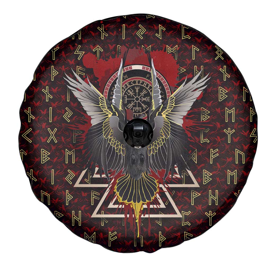 Raven and Bear Norse Symbolism Spare Tire Cover Viking Blood Red Rune Art Style