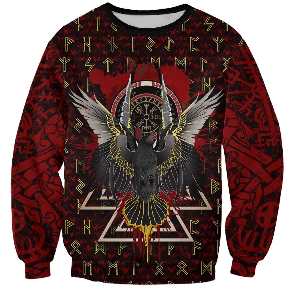 Raven and Bear Norse Symbolism Sweatshirt Viking Blood Red Rune Art Style