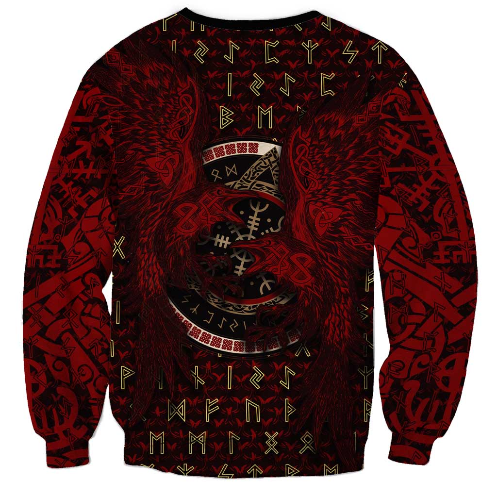 Raven and Bear Norse Symbolism Sweatshirt Viking Blood Red Rune Art Style