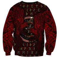 Raven and Bear Norse Symbolism Sweatshirt Viking Blood Red Rune Art Style