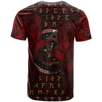 Raven and Bear Norse Symbolism T Shirt Viking Blood Red Rune Art Style