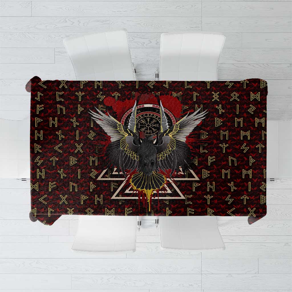 Raven and Bear Norse Symbolism Tablecloth Viking Blood Red Rune Art Style