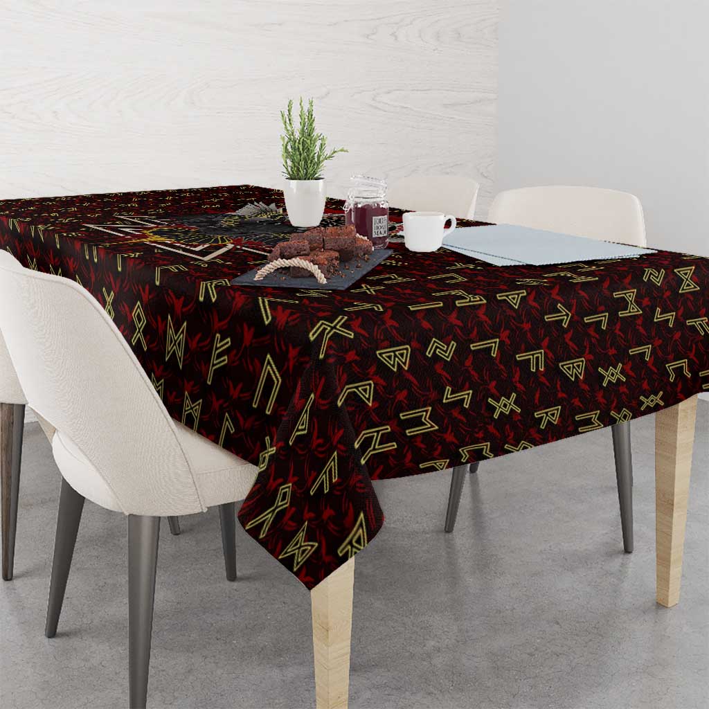 Raven and Bear Norse Symbolism Tablecloth Viking Blood Red Rune Art Style