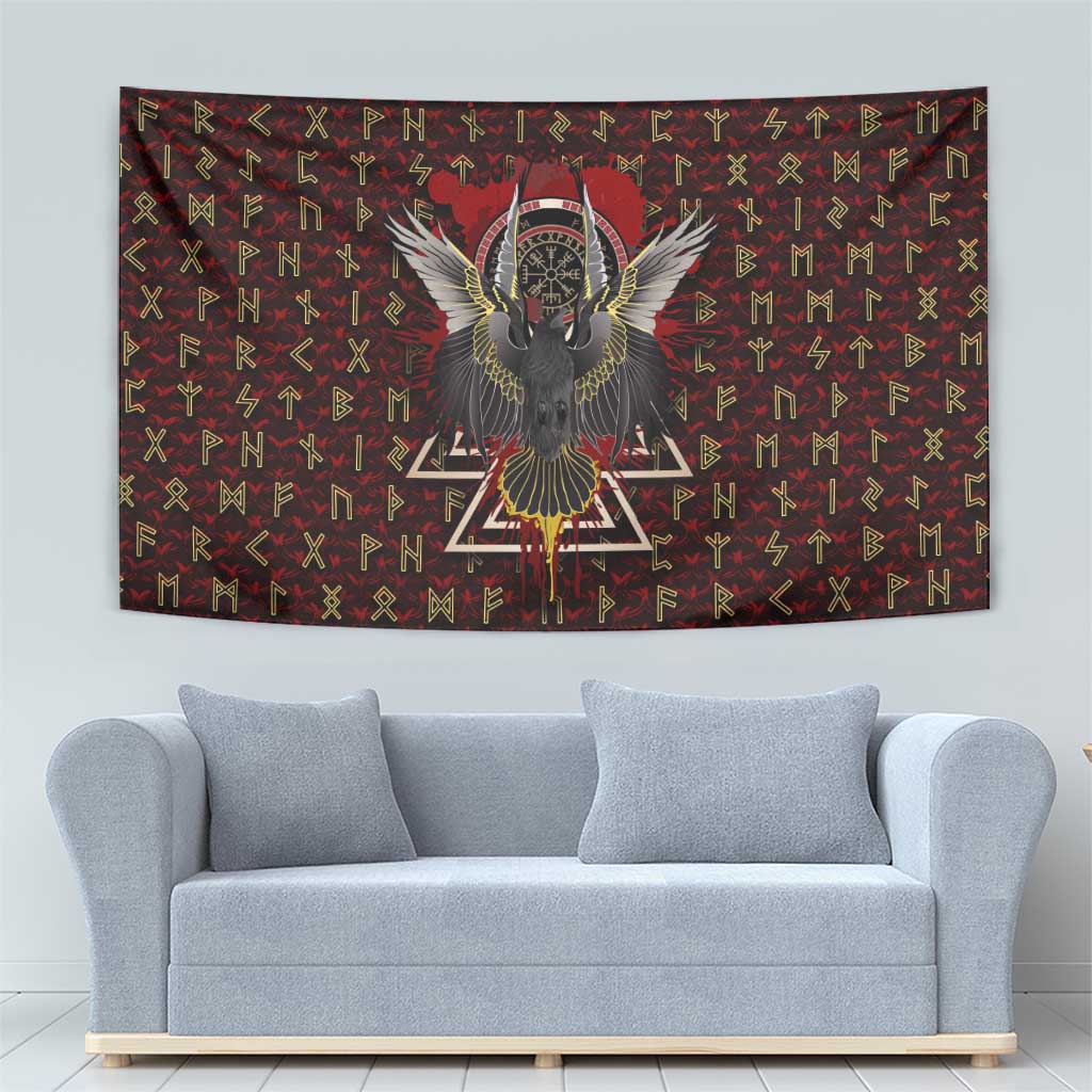 Raven and Bear Norse Symbolism Tapestry Viking Blood Red Rune Art Style