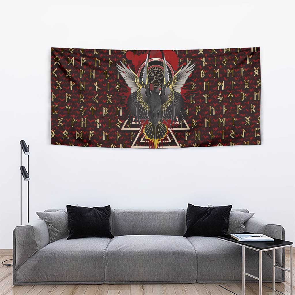 Raven and Bear Norse Symbolism Tapestry Viking Blood Red Rune Art Style