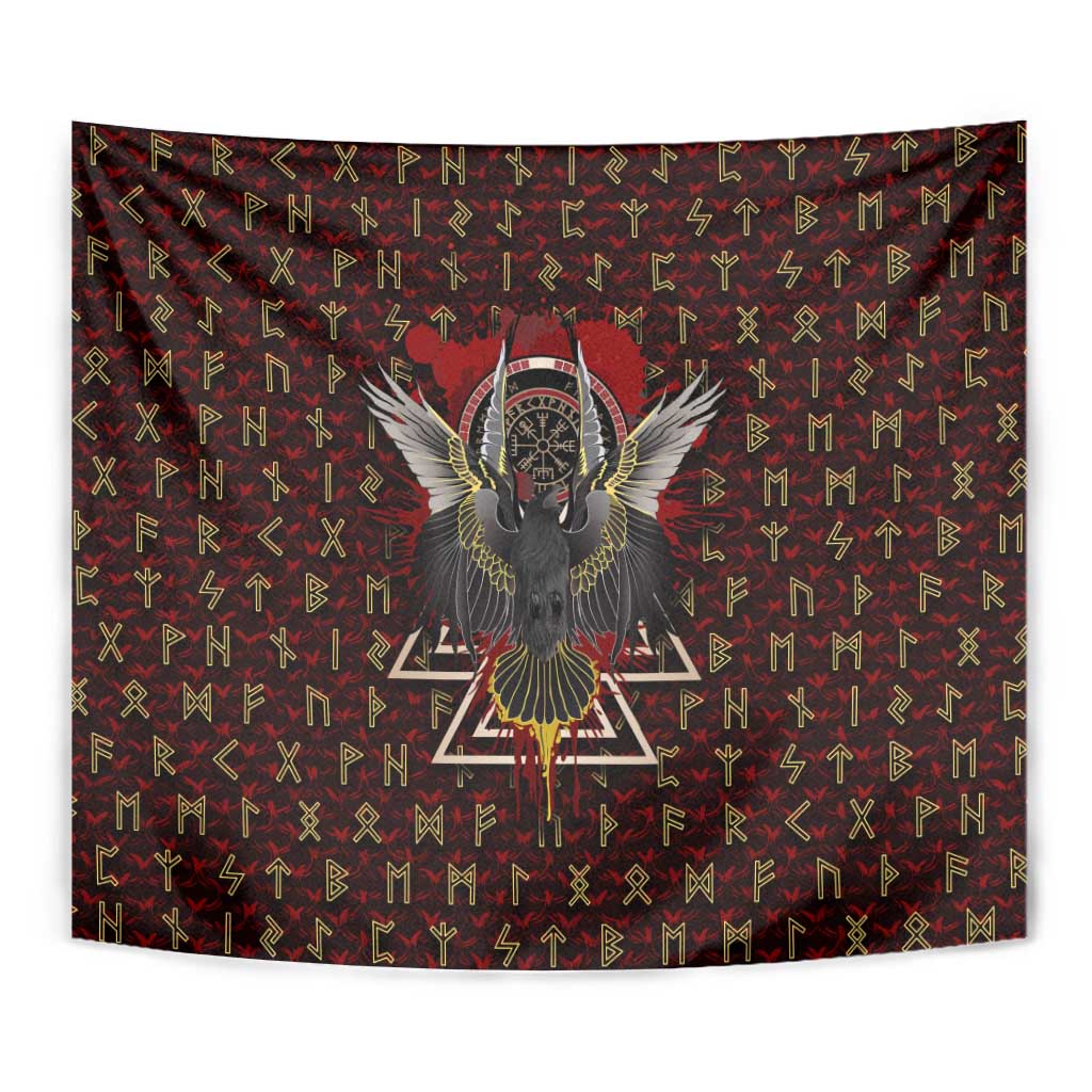 Raven and Bear Norse Symbolism Tapestry Viking Blood Red Rune Art Style