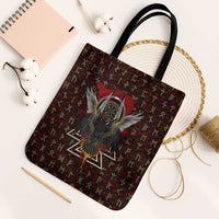 Raven and Bear Norse Symbolism Tote Bag Viking Blood Red Rune Art Style