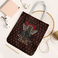 Raven and Bear Norse Symbolism Tote Bag Viking Blood Red Rune Art Style