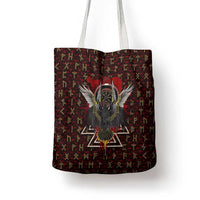 Raven and Bear Norse Symbolism Tote Bag Viking Blood Red Rune Art Style