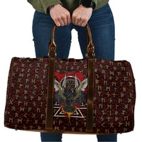 Raven and Bear Norse Symbolism Travel Bag Viking Blood Red Rune Art Style