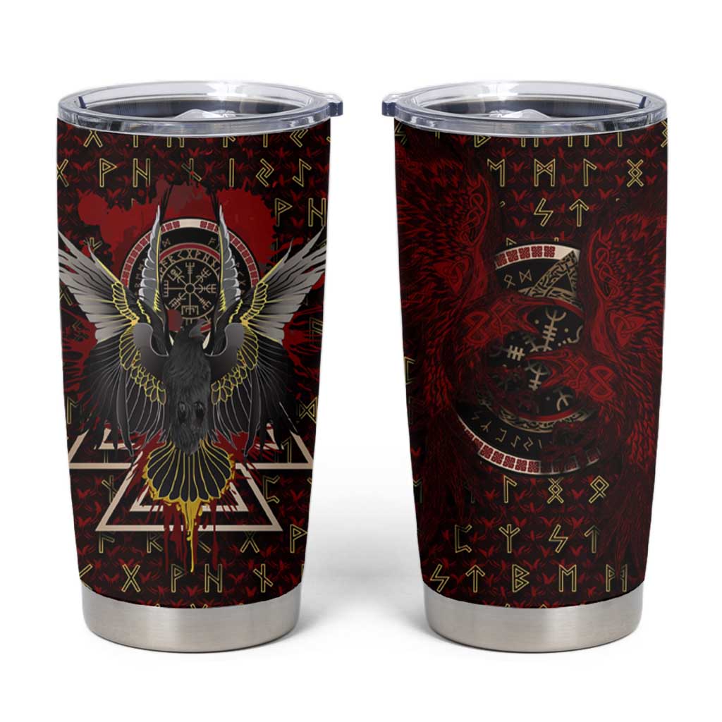 Raven and Bear Norse Symbolism Tumbler Cup Viking Blood Red Rune Art Style