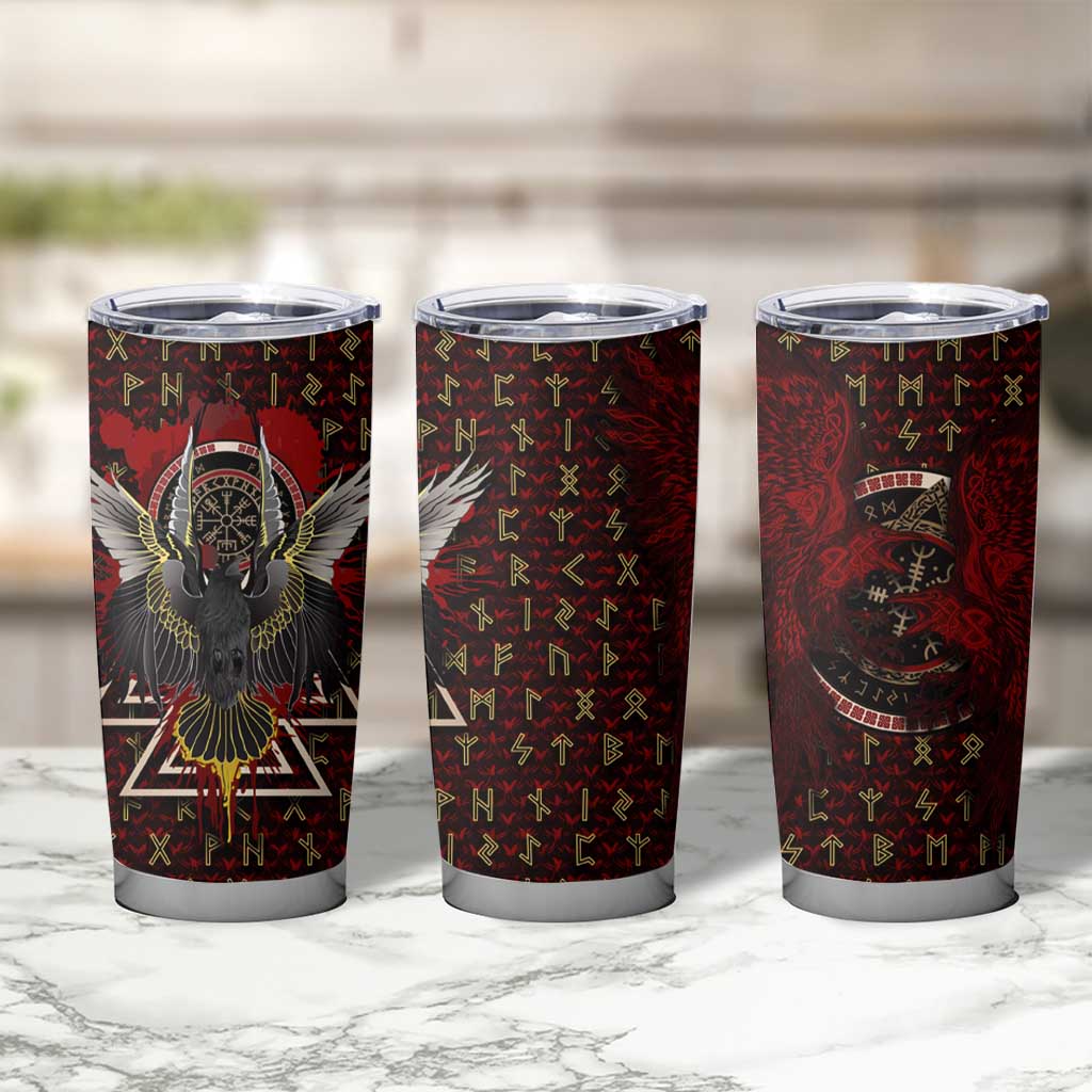 Raven and Bear Norse Symbolism Tumbler Cup Viking Blood Red Rune Art Style