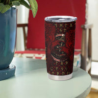 Raven and Bear Norse Symbolism Tumbler Cup Viking Blood Red Rune Art Style