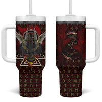 Raven and Bear Norse Symbolism Tumbler With Handle Viking Blood Red Rune Art Style