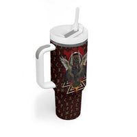 Raven and Bear Norse Symbolism Tumbler With Handle Viking Blood Red Rune Art Style