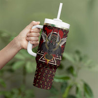 Raven and Bear Norse Symbolism Tumbler With Handle Viking Blood Red Rune Art Style