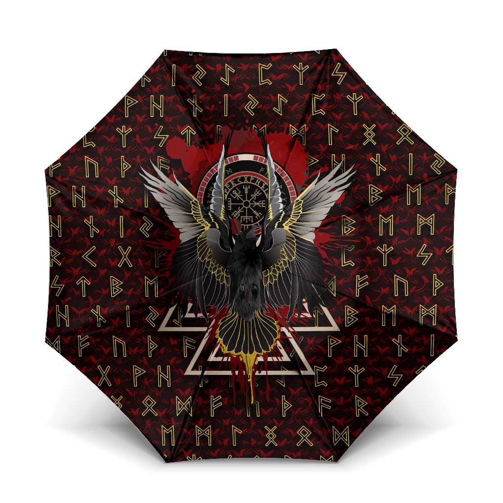 Raven and Bear Norse Symbolism Umbrella Viking Blood Red Rune Art Style