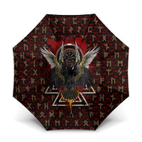 Raven and Bear Norse Symbolism Umbrella Viking Blood Red Rune Art Style