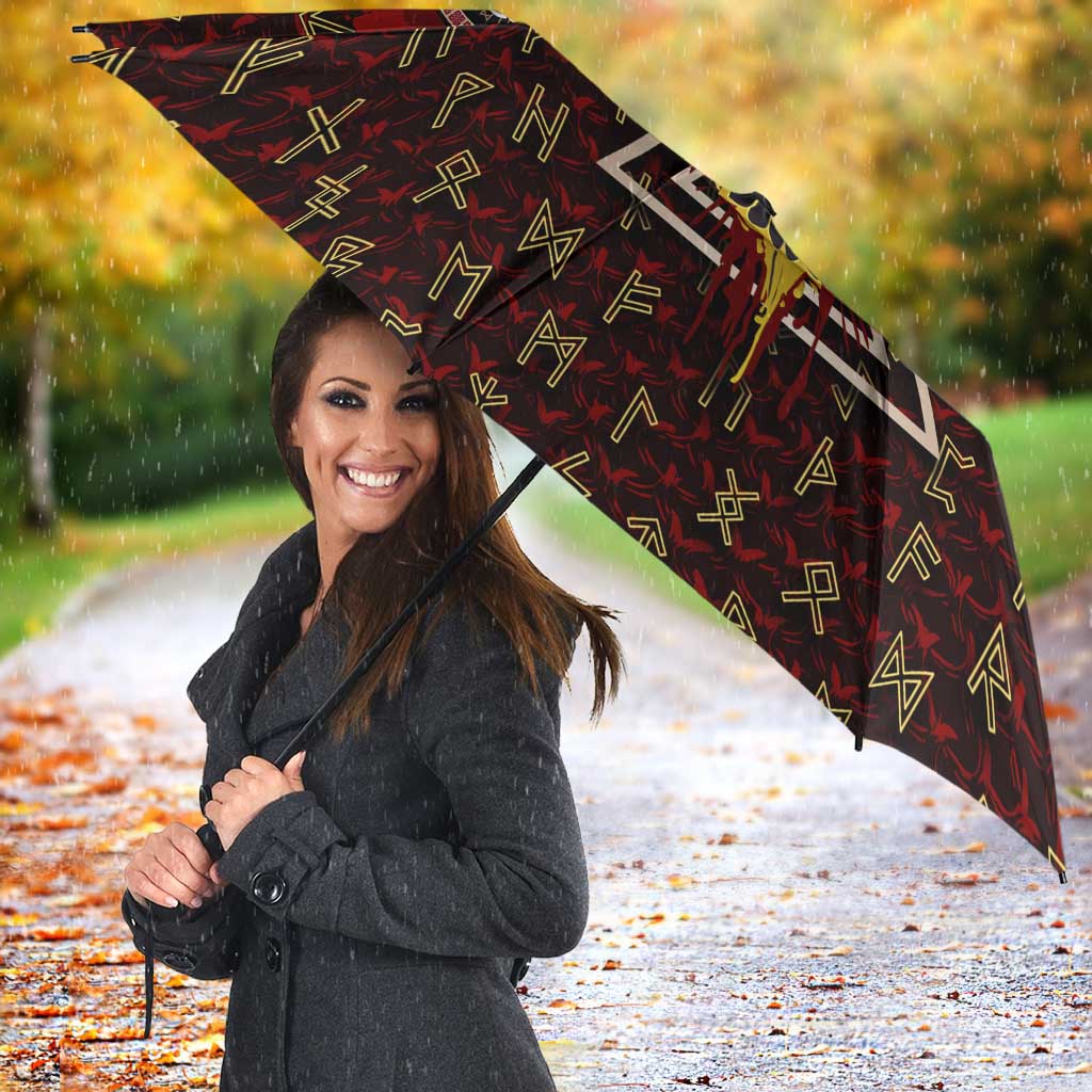 Raven and Bear Norse Symbolism Umbrella Viking Blood Red Rune Art Style