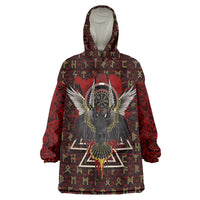 Raven and Bear Norse Symbolism Wearable Blanket Hoodie Viking Blood Red Rune Art Style