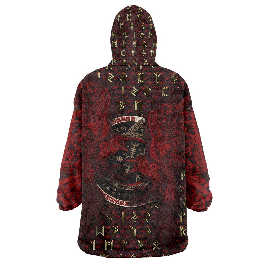 Raven and Bear Norse Symbolism Wearable Blanket Hoodie Viking Blood Red Rune Art Style