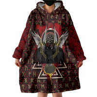 Raven and Bear Norse Symbolism Wearable Blanket Hoodie Viking Blood Red Rune Art Style