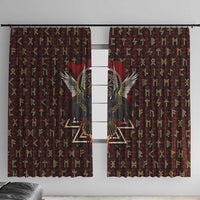 Raven and Bear Norse Symbolism Window Curtain Viking Blood Red Rune Art Style
