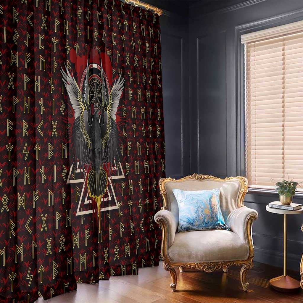 Raven and Bear Norse Symbolism Window Curtain Viking Blood Red Rune Art Style