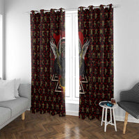 Raven and Bear Norse Symbolism Window Curtain Viking Blood Red Rune Art Style