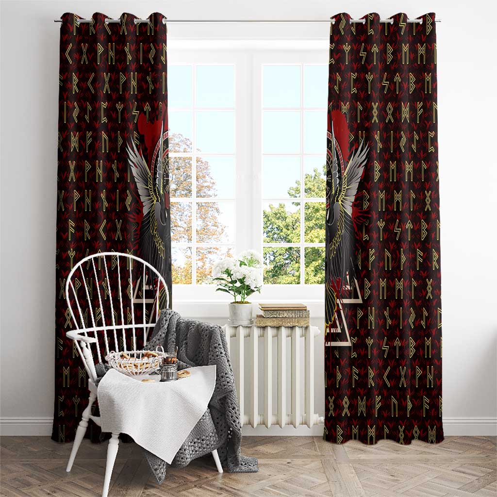 Raven and Bear Norse Symbolism Window Curtain Viking Blood Red Rune Art Style