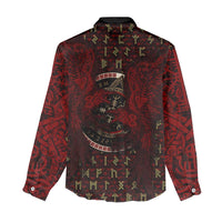 Raven and Bear Norse Symbolism Women Casual Shirt Viking Blood Red Rune Art Style