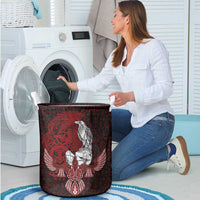 Raven and Serpent Norse Mythology Laundry Basket Red and White Viking Line Art