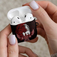 Raven and Serpent Norse Mythology AirPods Case Red and White Viking Line Art