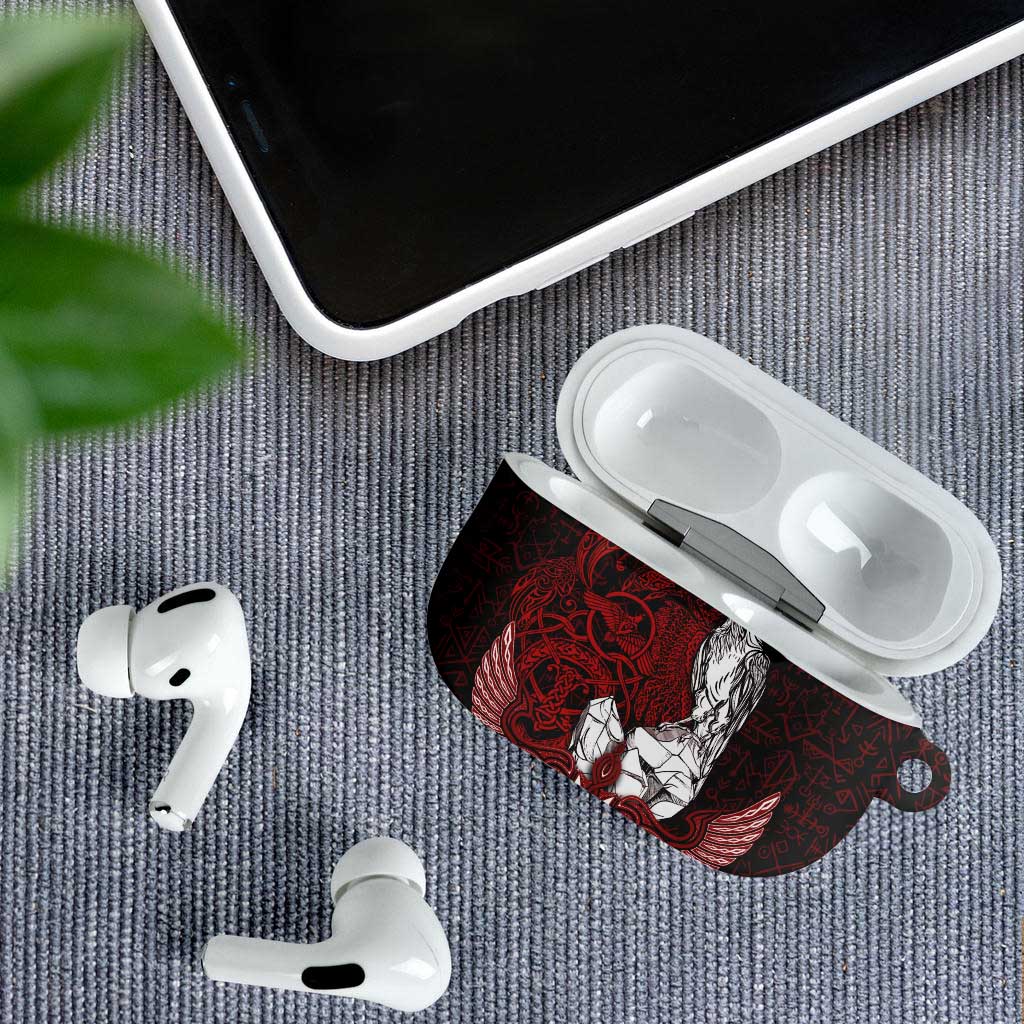 Raven and Serpent Norse Mythology AirPods Case Red and White Viking Line Art