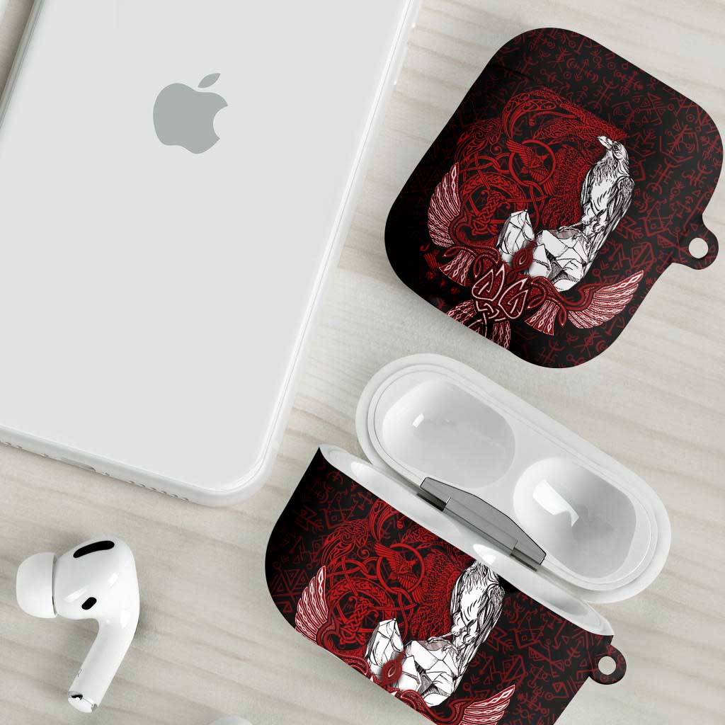 Raven and Serpent Norse Mythology AirPods Case Red and White Viking Line Art