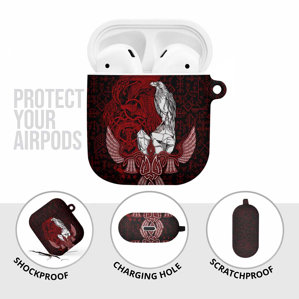 Raven and Serpent Norse Mythology AirPods Case Red and White Viking Line Art