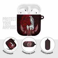 Raven and Serpent Norse Mythology AirPods Case Red and White Viking Line Art
