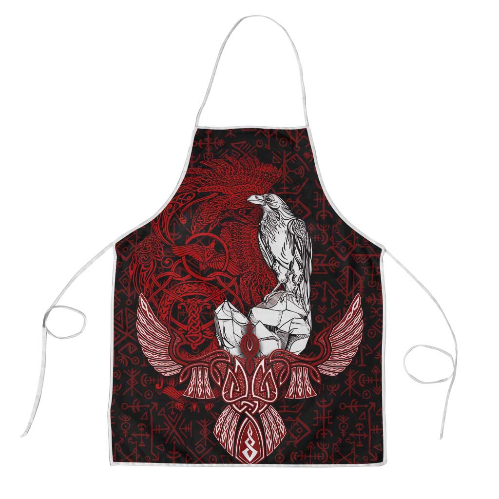 Raven and Serpent Norse Mythology Apron Red and White Viking Line Art