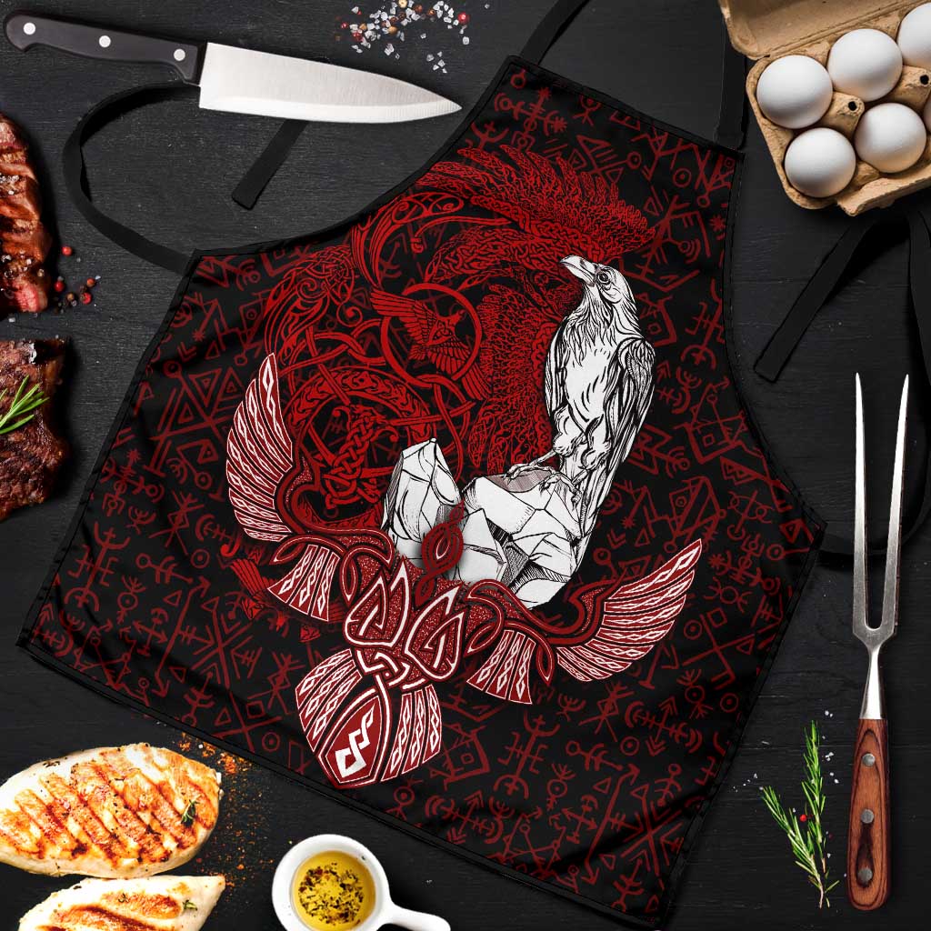Raven and Serpent Norse Mythology Apron Red and White Viking Line Art