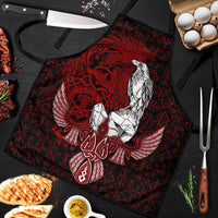 Raven and Serpent Norse Mythology Apron Red and White Viking Line Art