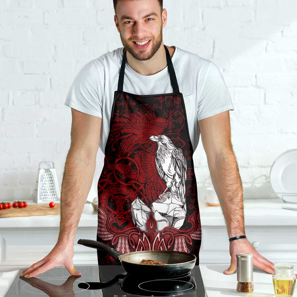 Raven and Serpent Norse Mythology Apron Red and White Viking Line Art