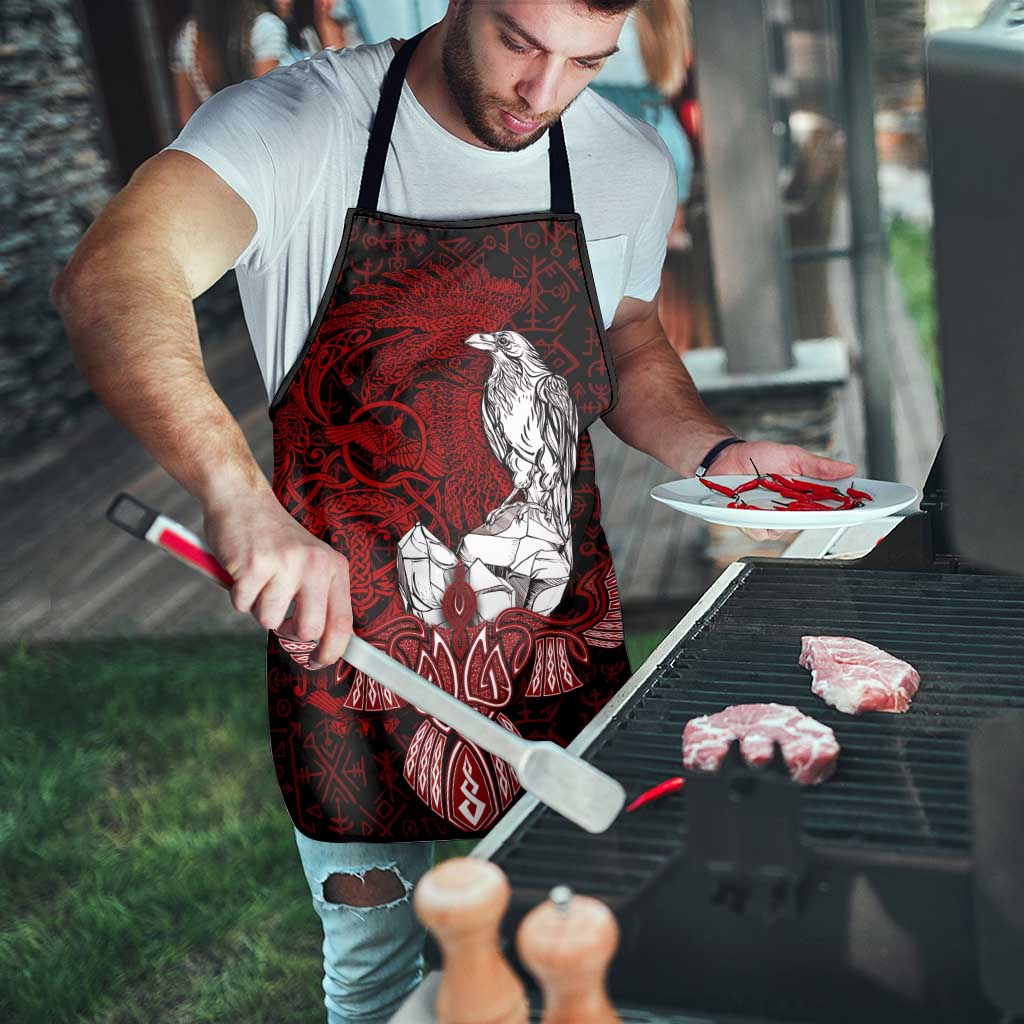 Raven and Serpent Norse Mythology Apron Red and White Viking Line Art