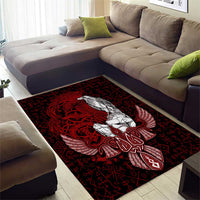 Raven and Serpent Norse Mythology Area Rug Red and White Viking Line Art