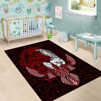 Raven and Serpent Norse Mythology Area Rug Red and White Viking Line Art