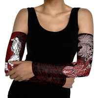 Raven and Serpent Norse Mythology Arm Sleeves Red and White Viking Line Art
