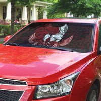 Raven and Serpent Norse Mythology Auto Sun Shade Red and White Viking Line Art