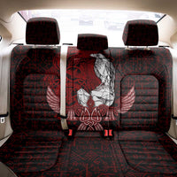 Raven and Serpent Norse Mythology Back Car Seat Cover Red and White Viking Line Art