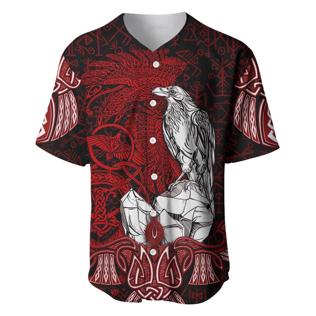 Raven and Serpent Norse Mythology Baseball Jersey Red and White Viking Line Art
