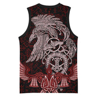 Raven and Serpent Norse Mythology Basketball Jersey Red and White Viking Line Art