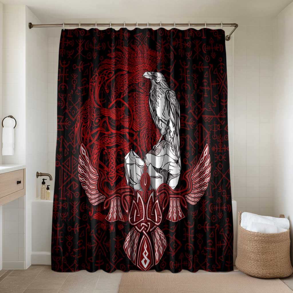 Raven and Serpent Norse Mythology Bathroom Set Red and White Viking Line Art
